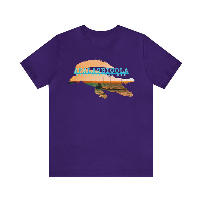 Apalachicola Bay Sunset Fishermen Bridge Boat Alligator Gulf Coastal Zen Beach Adult Unisex Short Sleeve T-Shirt