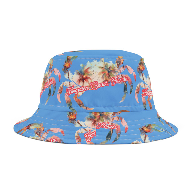 Crab Palm Tree Lights Gulf Coastal Zen Forgotten Coast Vibes Florida Unisex Bucket Hat Blue