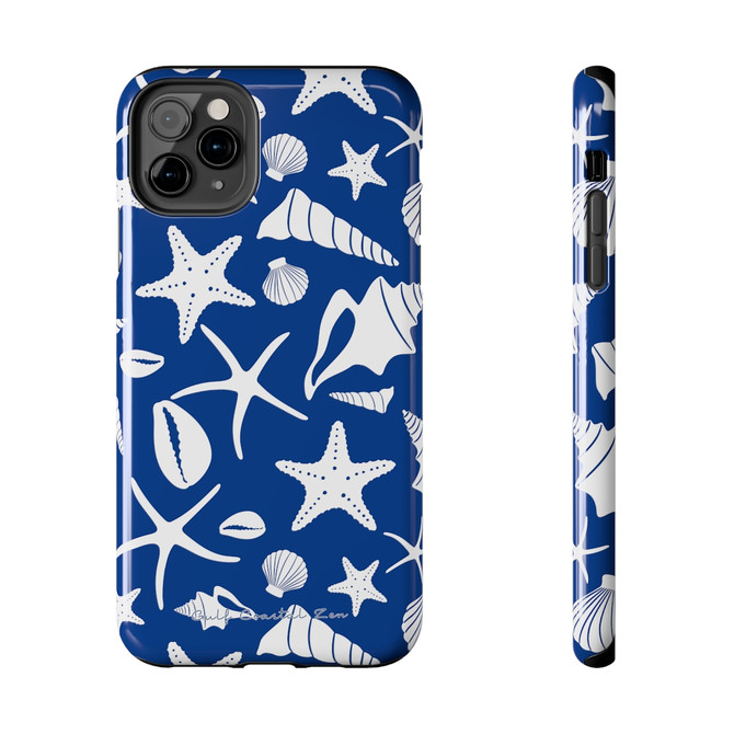 White Sea Shells Galore Gulf Coastal Zen Beach Ocean Tough Phone Cases Navy