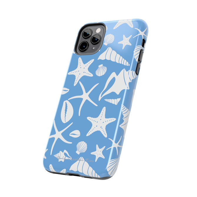 White Sea Shells Galore Gulf Coastal Zen Beach Ocean Tough Phone Cases Sky Blue