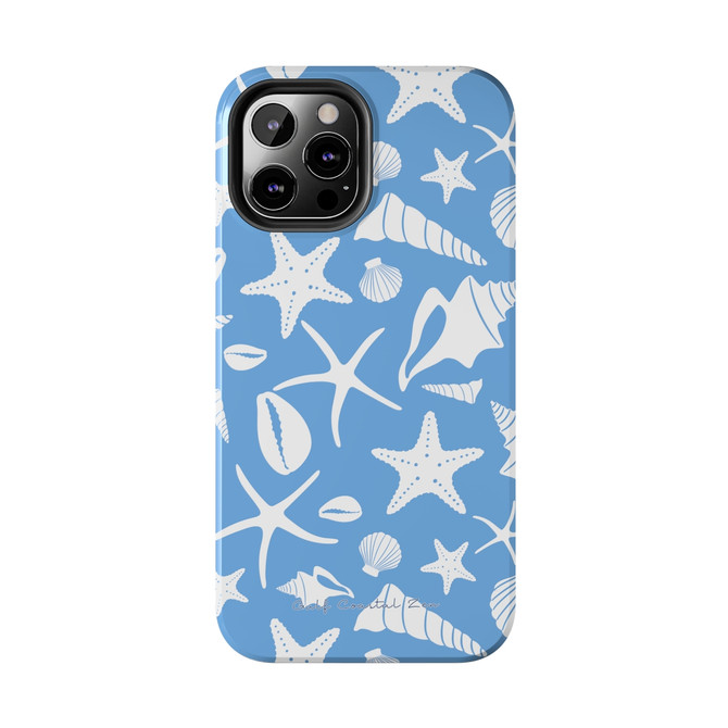 White Sea Shells Galore Gulf Coastal Zen Beach Ocean Tough Phone Cases Sky Blue