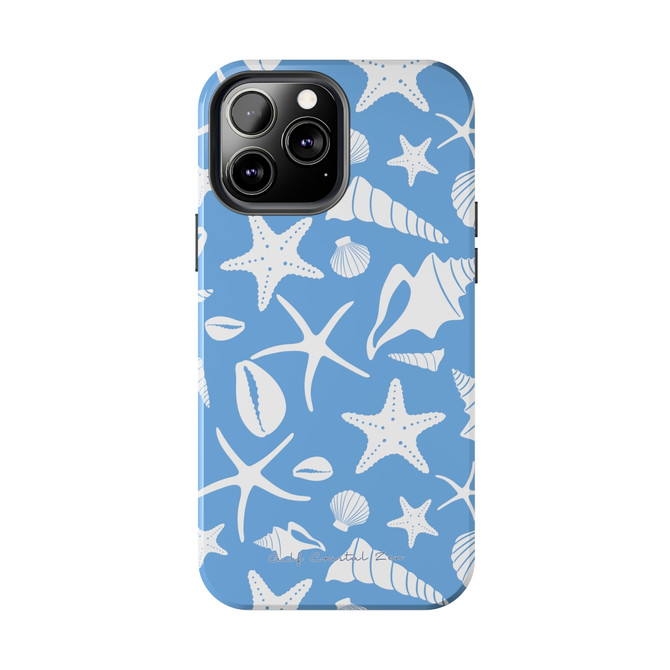 White Sea Shells Galore Gulf Coastal Zen Beach Ocean Tough Phone Cases Sky Blue