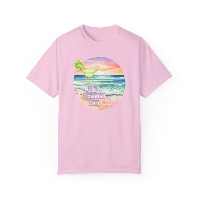 Beach Scene Boat Drink Margarita Sand Waves Sunset Gulf Coastal Zen Florida Adult Women's Short Sleeve T-Shirt