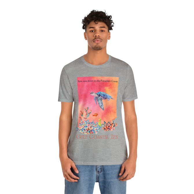 Gulf Coastal Zen Forgotten Coast Sea Horse Sea Turtle Tropical Fish Coral Ocean Florida Adult Unisex Short Sleeve T-shirt