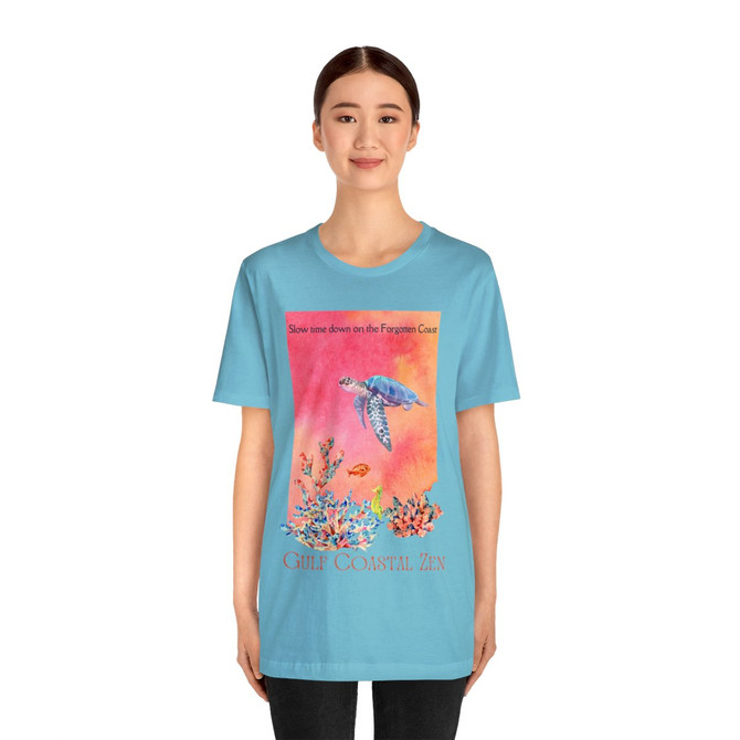 Gulf Coastal Zen Forgotten Coast Sea Horse Sea Turtle Tropical Fish Coral Ocean Florida Adult Unisex Short Sleeve T-shirt