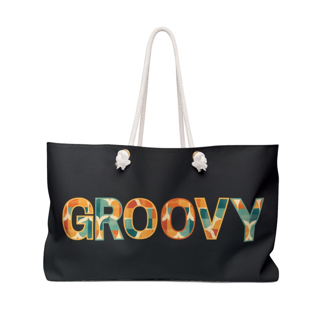 Gulf Coastal Zen GROOVY Geo Retro Weekender Beach Bag Light Black