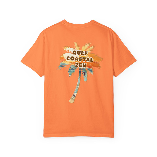 Gulf Coastal Zen Retro Beach Palm Tree logo Adult T Shirt