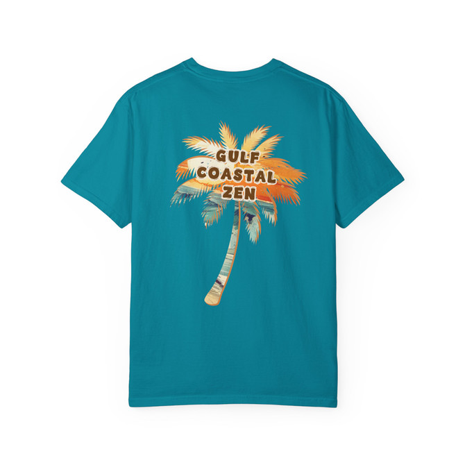 Gulf Coastal Zen Retro Beach Palm Tree logo Adult T Shirt