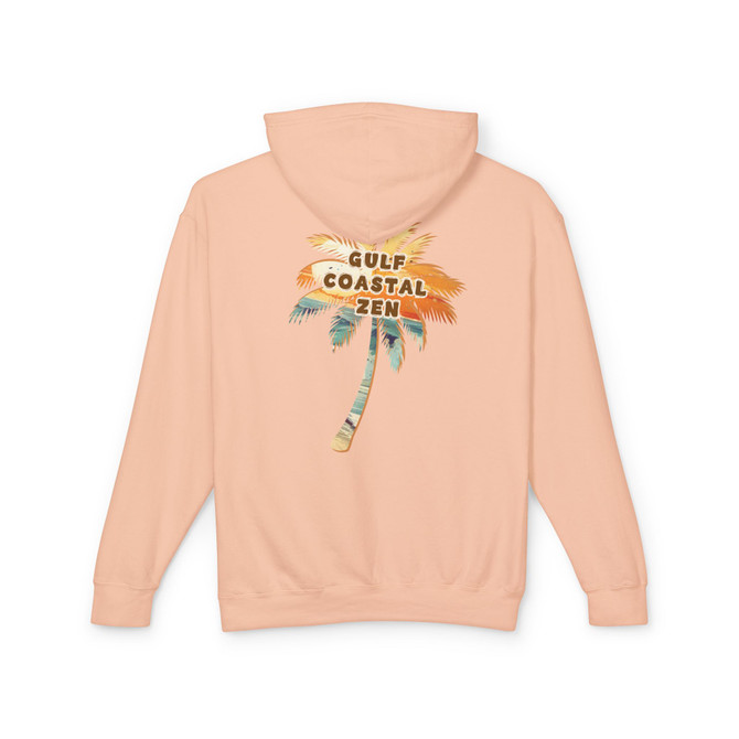 Gulf Coastal Zen Retro Beach Palm Tree logo Lightweight Hooded Sweatshirt