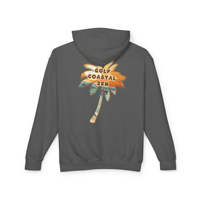 Gulf Coastal Zen Retro Beach Palm Tree logo Lightweight Hooded Sweatshirt
