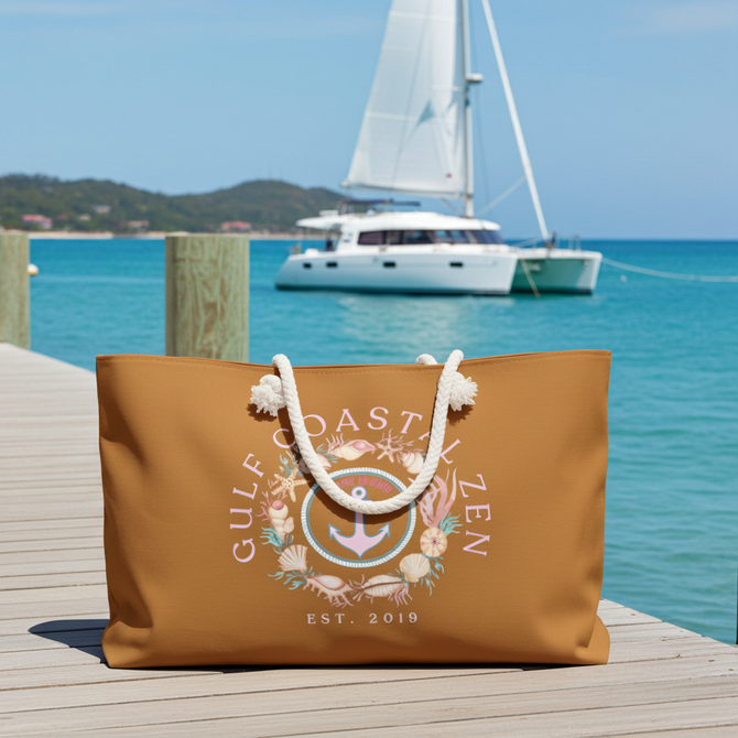 GCZ EST Sea Shell Wreath Weekender Beach Bag Light Brown