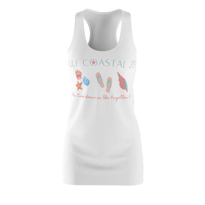 Flip Flops Sea Shells Star Fish Gulf Coastal Zen Forgotten Coast Mood Women's Racerback Beach Cover Up Dress White