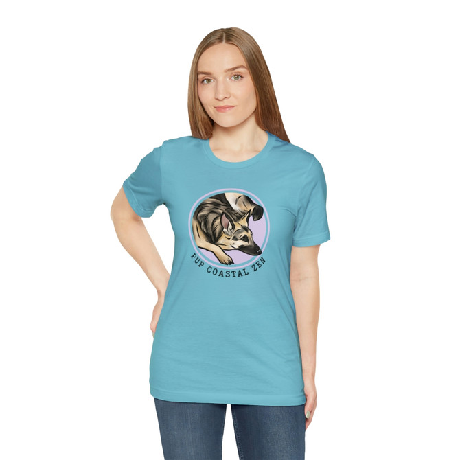 Gulf Coastal Zen Forgotten Coast Pup German Shepherd Beach Adult Short Sleeve T- Shirt