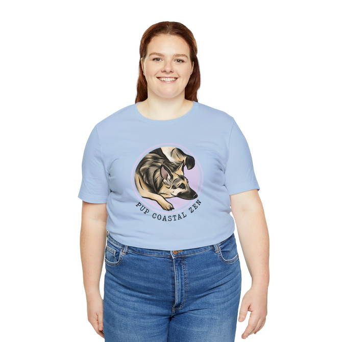 Gulf Coastal Zen Forgotten Coast Pup German Shepherd Beach Adult Short Sleeve T- Shirt