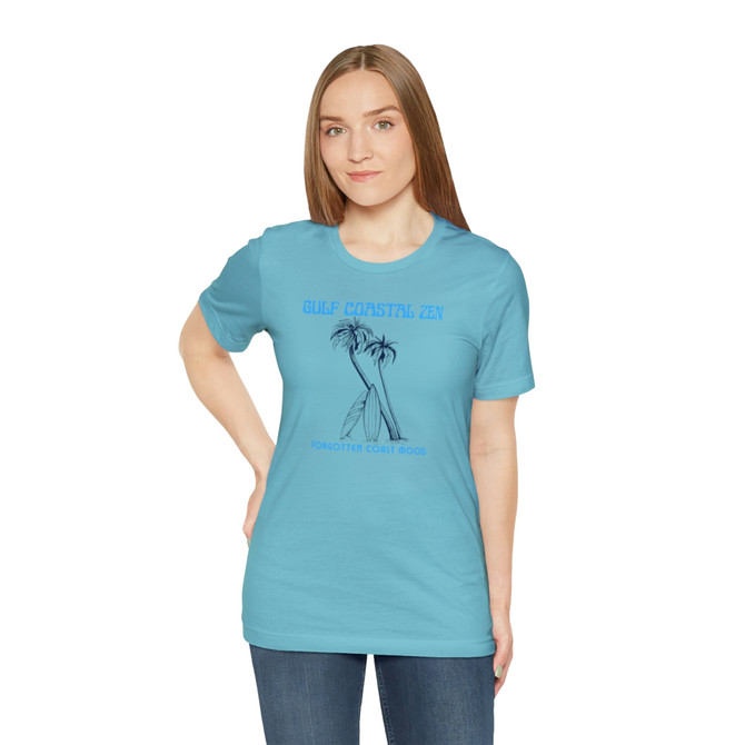 Gulf Coastal Zen Forgotten Coast Waves Surf Boards Palm Trees Beach Adult Short Sleeve T- Shirt