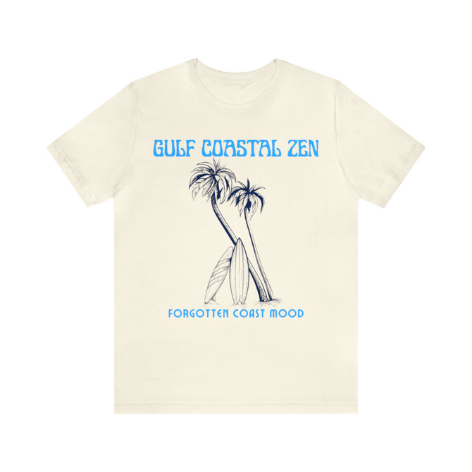 Gulf Coastal Zen Forgotten Coast Waves Surf Boards Palm Trees Beach Adult Short Sleeve T- Shirt