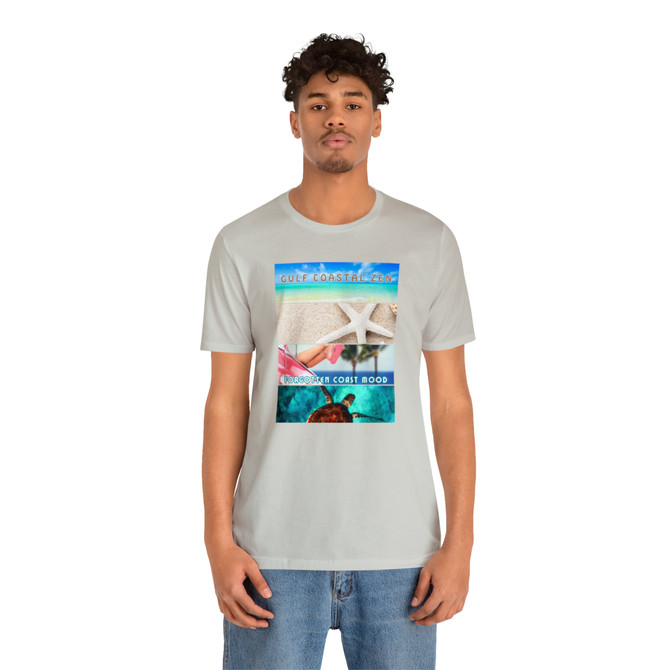 Gulf Coastal Zen Palm Tree Forgotten Coast Mood Beach 4 Scene Starfish Sea Turtle T- Shirt