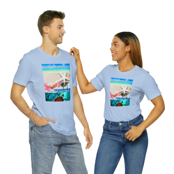 Gulf Coastal Zen Palm Tree Forgotten Coast Mood Beach 4 Scene Starfish Sea Turtle T- Shirt