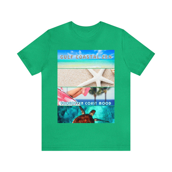Gulf Coastal Zen Palm Tree Forgotten Coast Mood Beach 4 Scene Starfish Sea Turtle T- Shirt