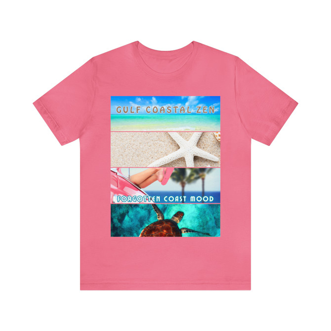 Gulf Coastal Zen Palm Tree Forgotten Coast Mood Beach 4 Scene Starfish Sea Turtle T- Shirt