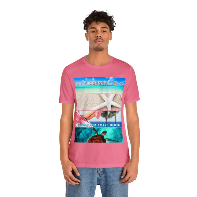 Gulf Coastal Zen Palm Tree Forgotten Coast Mood Beach 4 Scene Starfish Sea Turtle T- Shirt