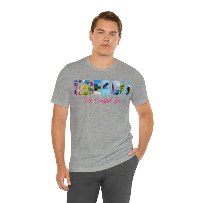 Gulf Coastal Zen Forgotten Coast Slow Time Down BEACH Letters Hot Pink Adult Short Sleeve T- Shirt