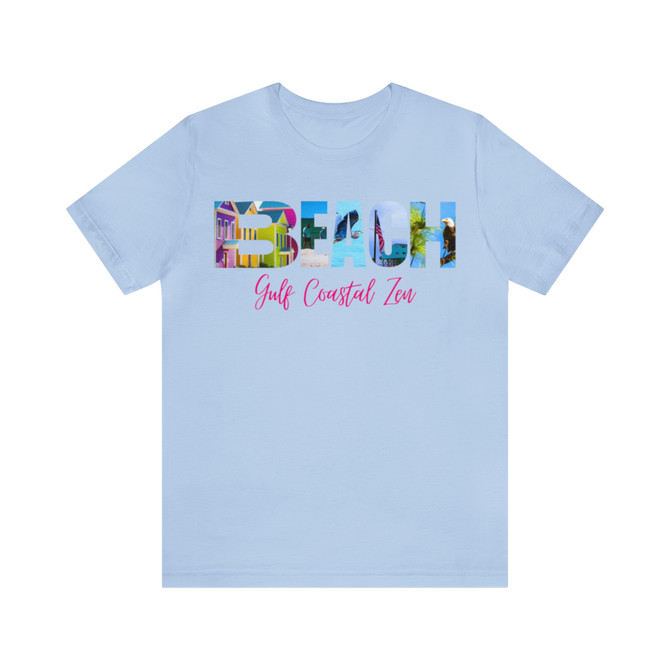Gulf Coastal Zen Forgotten Coast Slow Time Down BEACH Letters Hot Pink Adult Short Sleeve T- Shirt