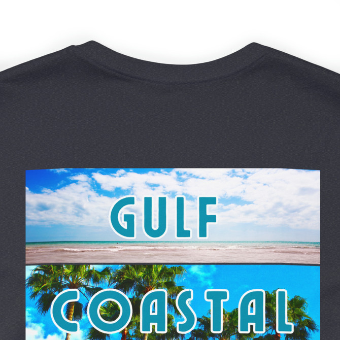 Gulf Coastal Zen Forgotten Coast Mood Beach 4 Scene FLORIDA Map Flag Palm Tree Adult Short Sleeve T- Shirt