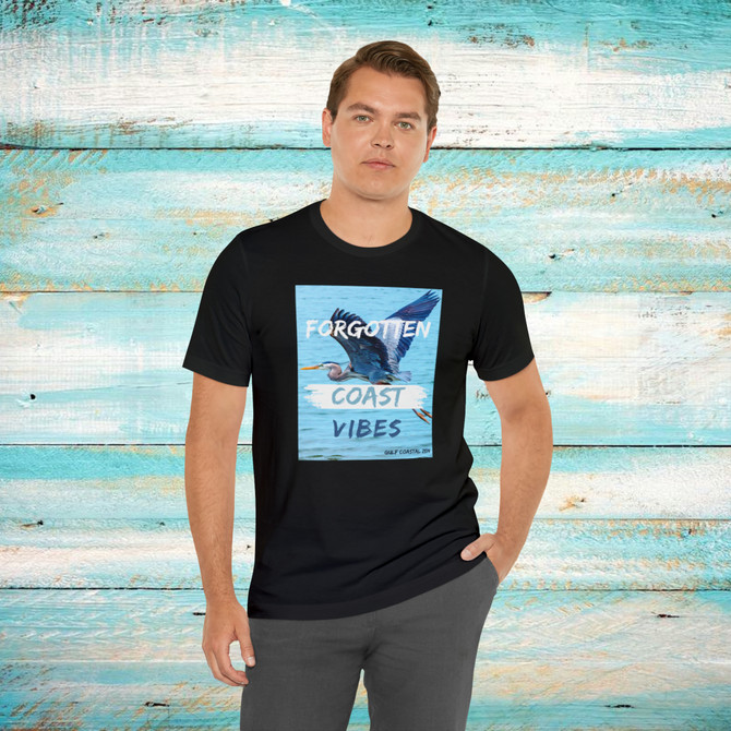 Gulf Coastal Zen Forgotten Coast Vibes Tri Colored Heron Ocean Beach Adult Short Sleeve T- Shirt