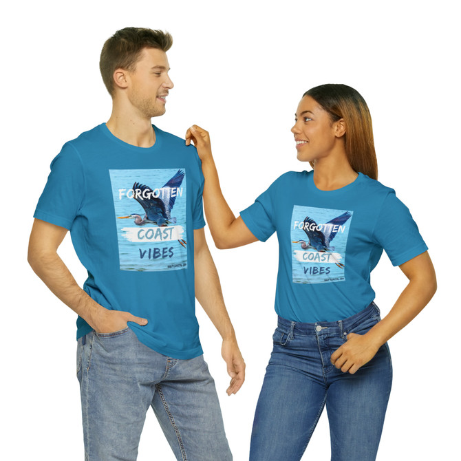 Gulf Coastal Zen Forgotten Coast Vibes Tri Colored Heron Ocean Beach Adult Short Sleeve T- Shirt