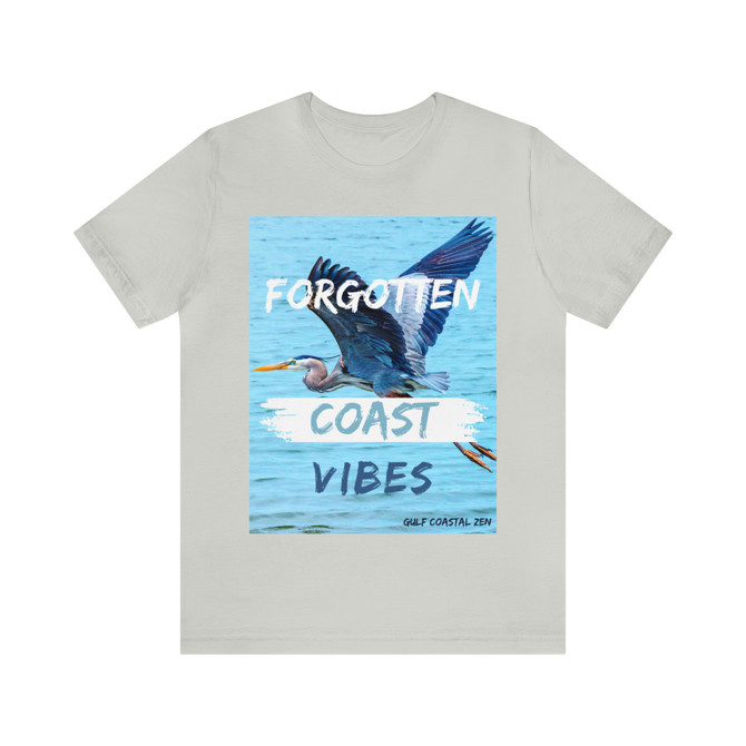 Gulf Coastal Zen Forgotten Coast Vibes Tri Colored Heron Ocean Beach Adult Short Sleeve T- Shirt