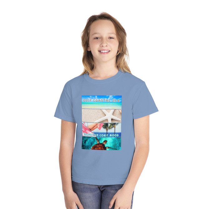 Gulf Coastal Zen Palm Tree Forgotten Coast Mood Beach 4 Scene Starfish Sea Turtle Youth Midweight Short Sleeve T-Shirt