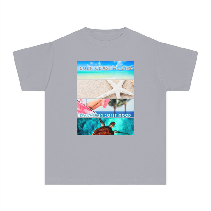 Gulf Coastal Zen Palm Tree Forgotten Coast Mood Beach 4 Scene Starfish Sea Turtle Youth Midweight Short Sleeve T-Shirt