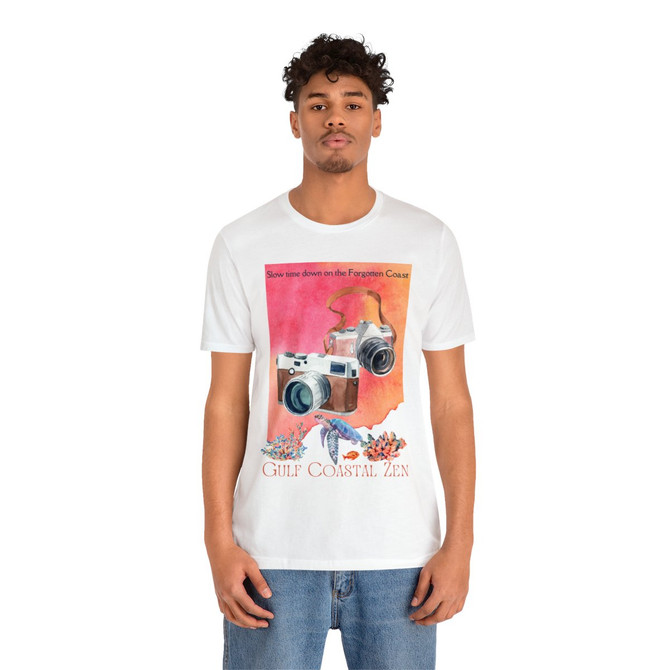 Gulf Coastal Zen Forgotten Coast Sea Turtle Coral Ocean Beach Camera Adult Short Sleeve T-shirt  