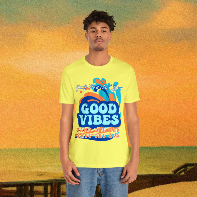 Gulf Coastal Zen Forgotten Coast Damn the Man Save the Zen Groovy Good Vibes Waves Adult Short Sleeve T-Shirt