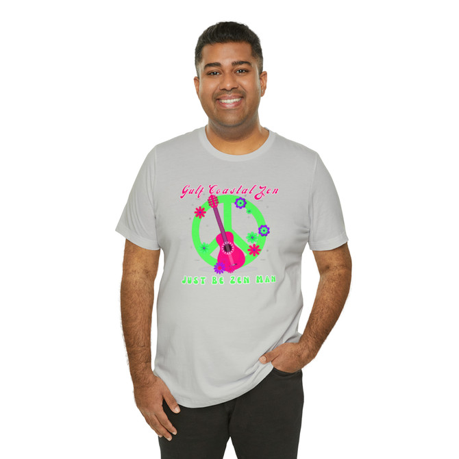 Gulf Coastal Zen Forgotten Coast Just be Zen Hippie Peace Sign Guitar Groovy Retro Vintage Adult Short Sleeve T-Shirt