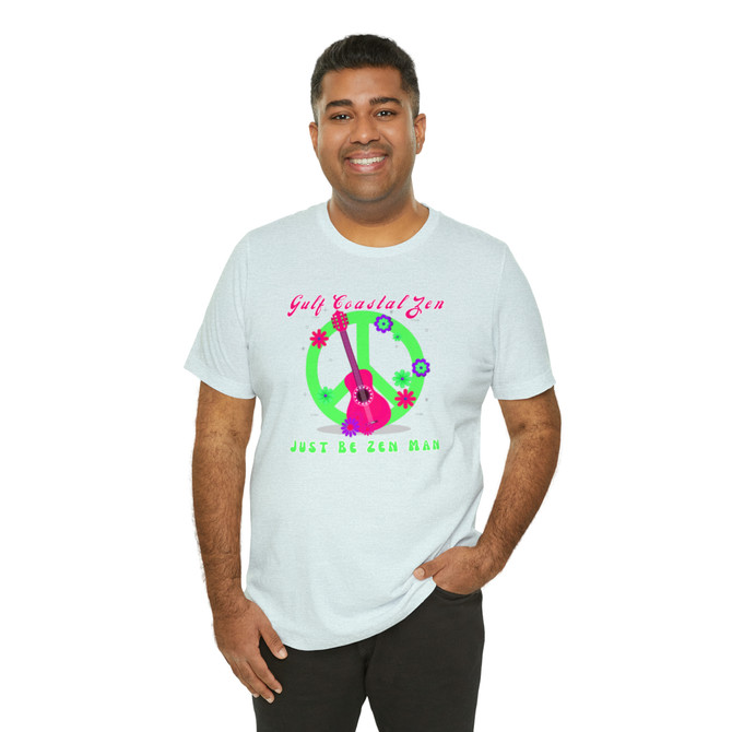 Gulf Coastal Zen Forgotten Coast Just be Zen Hippie Peace Sign Guitar Groovy Retro Vintage Adult Short Sleeve T-Shirt