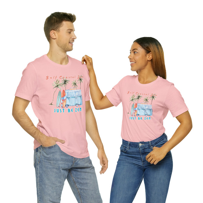Gulf Coastal Zen Forgotten Coast Just Be Zen Watercolor Hippie Mini Van Bus Surf Boards Adult Short Sleeve T-Shirt