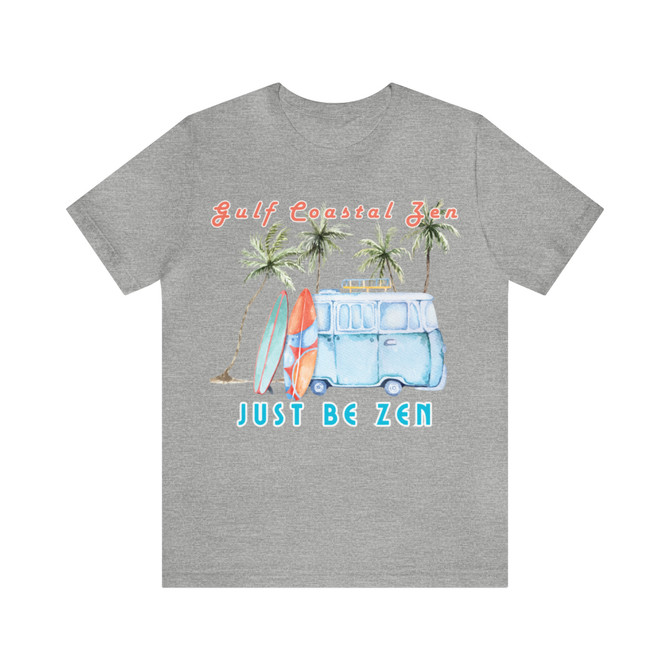 Gulf Coastal Zen Forgotten Coast Just Be Zen Watercolor Hippie Mini Van Bus Surf Boards Adult Short Sleeve T-Shirt