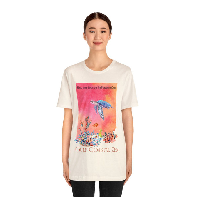 Gulf Coastal Zen Forgotten Coast Sea Horse Sea Turtle Tropical Fish Coral Ocean Florida Beach Adult Short Sleeve T-shirt