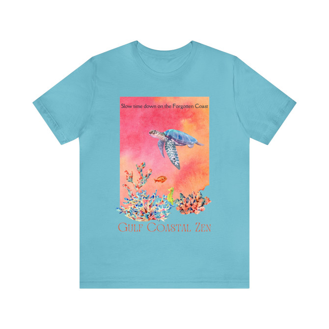 Gulf Coastal Zen Forgotten Coast Sea Horse Sea Turtle Tropical Fish Coral Ocean Florida Beach Adult Short Sleeve T-shirt