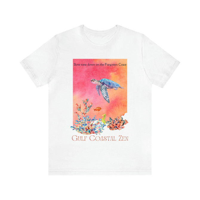 Gulf Coastal Zen Forgotten Coast Sea Horse Sea Turtle Tropical Fish Coral Ocean Florida Beach Adult Short Sleeve T-shirt
