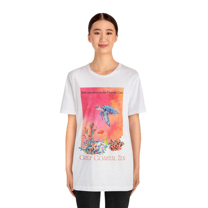 Gulf Coastal Zen Forgotten Coast Sea Horse Sea Turtle Tropical Fish Coral Ocean Florida Beach Adult Short Sleeve T-shirt