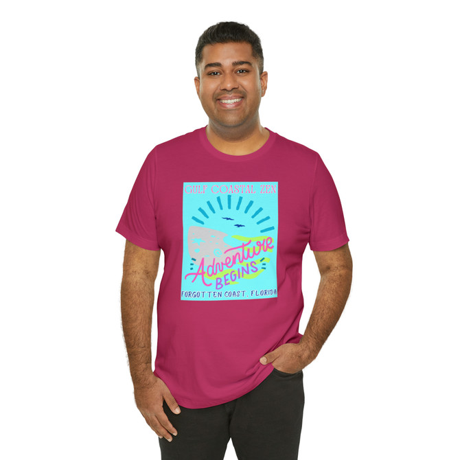 Gulf Coastal Zen Forgotten Coast Florida Waves Sand Sea Gulls Adventure Begins Ocean Beach T-Shirt Aqua