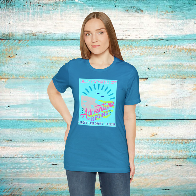 Gulf Coastal Zen Forgotten Coast Florida Waves Sand Sea Gulls Adventure Begins Ocean Beach T-Shirt Aqua
