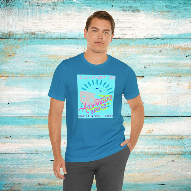 Gulf Coastal Zen Forgotten Coast Florida Waves Sand Sea Gulls Adventure Begins Ocean Beach T-Shirt Aqua