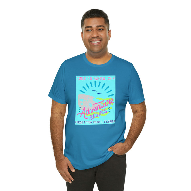 Gulf Coastal Zen Forgotten Coast Florida Waves Sand Sea Gulls Adventure Begins Ocean Beach T-Shirt Aqua