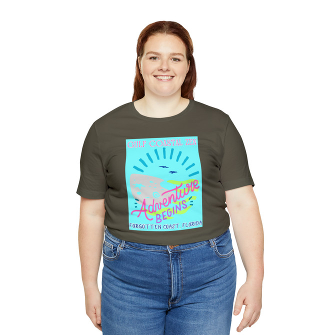 Gulf Coastal Zen Forgotten Coast Florida Waves Sand Sea Gulls Adventure Begins Ocean Beach T-Shirt Aqua