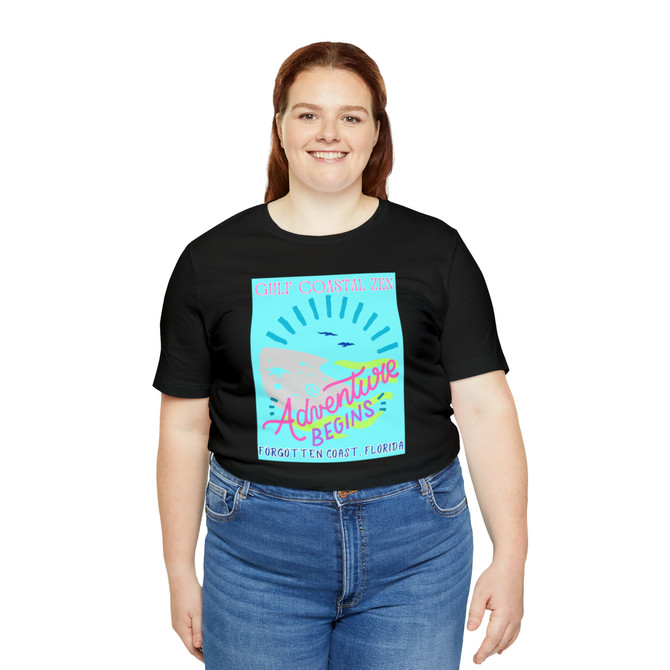 Gulf Coastal Zen Forgotten Coast Florida Waves Sand Sea Gulls Adventure Begins Ocean Beach T-Shirt Aqua