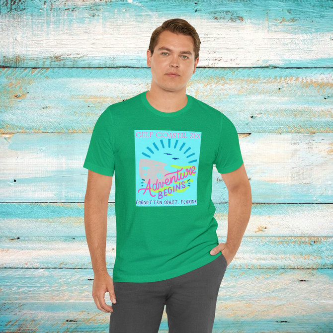 Gulf Coastal Zen Forgotten Coast Florida Waves Sand Sea Gulls Adventure Begins Ocean Beach T-Shirt Aqua